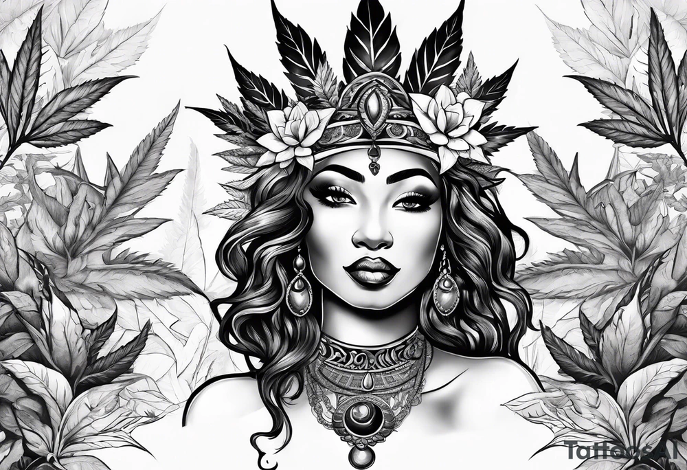 Black Goddess of marijuana tattoo idea