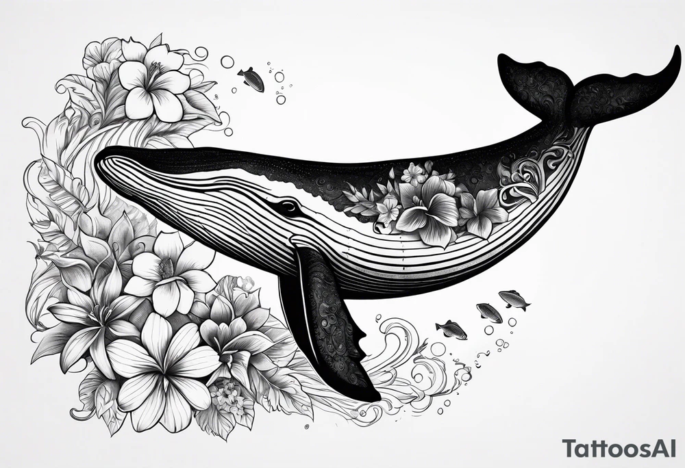 humpback whale Hawaiian flowers tattoo idea