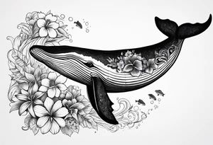 humpback whale Hawaiian flowers tattoo idea