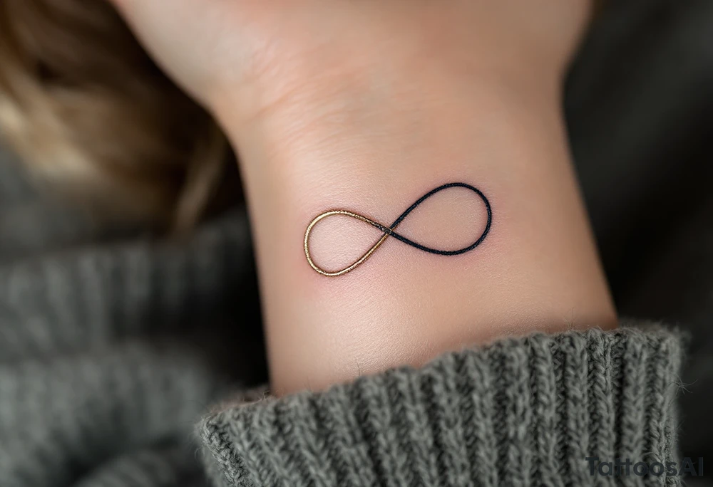 Three intertwined infinity symbols in gold, silver, and rose gold, each person (three) has its own tattoo idea