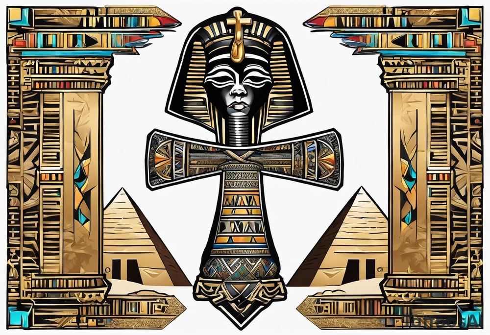 ankh symbol , ancient egyptian pyramids , black Egyptians tattoo idea