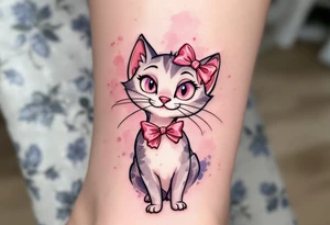 The Aristocats’ most ladylike cat, Marie with two pink bows, shines in this pink-accented watercolor tattoo. tattoo idea