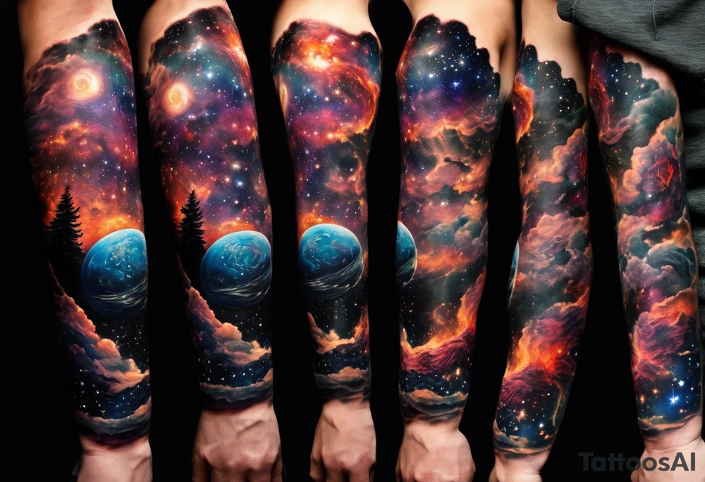 I have multiple tattos but i am getting a sleeve done on my arm.
I want the sleeve to be only about time space continuum, purpose, desire and ambition linked to it. I want the concept to me about how miniscual we are in this universe but how we feel big and lose perspective and a sense of purpose. I also want Shiva to be added to the tattoo as shiva is considered the destroyer which scientifically goes back to big bang. SO create a tattoo for me in geometric design for my whole right arm tattoo idea