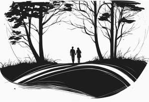 A tree, underneath the tree place a man and a boy holding hands walking into distance tattoo idea
