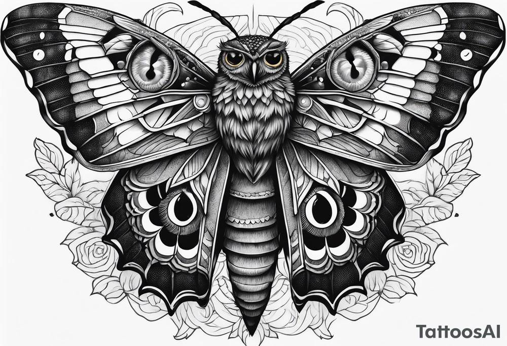 Dead head moth with owl eyes tattoo idea
