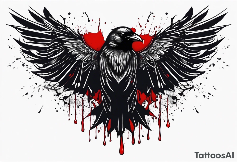 Black crows spreading wings and dripped in blood tattoo idea