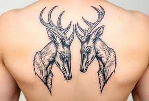 Full body Two deer with their heads down hitting horns to show dominance. tattoo idea