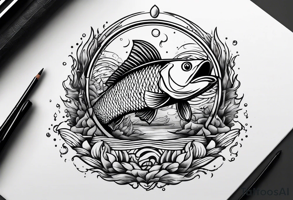 fish jumping through hoop on fire tattoo idea