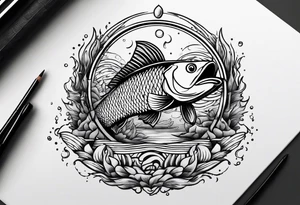 fish jumping through hoop on fire tattoo idea