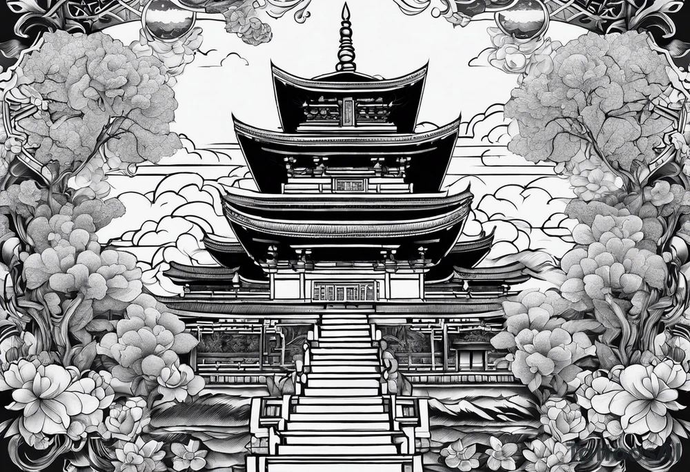 The background of the tattoo as a world map with a small buddhist shrine at the bottom for the back of a forearm tattoo idea