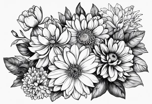Three Flowers: marigold, chrysanthemum, narcissus tattoo idea