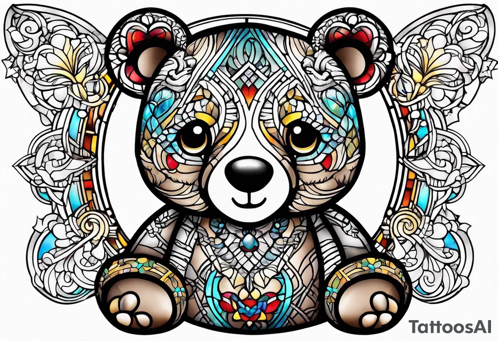 Teddy bear stained glass tattoo idea