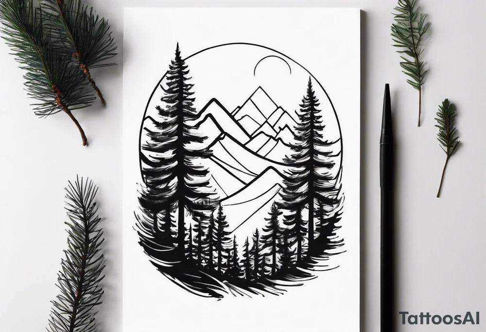 Text forming pine forest tattoo idea