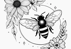 Bee, moon phases, flowers, fine line tattoo idea