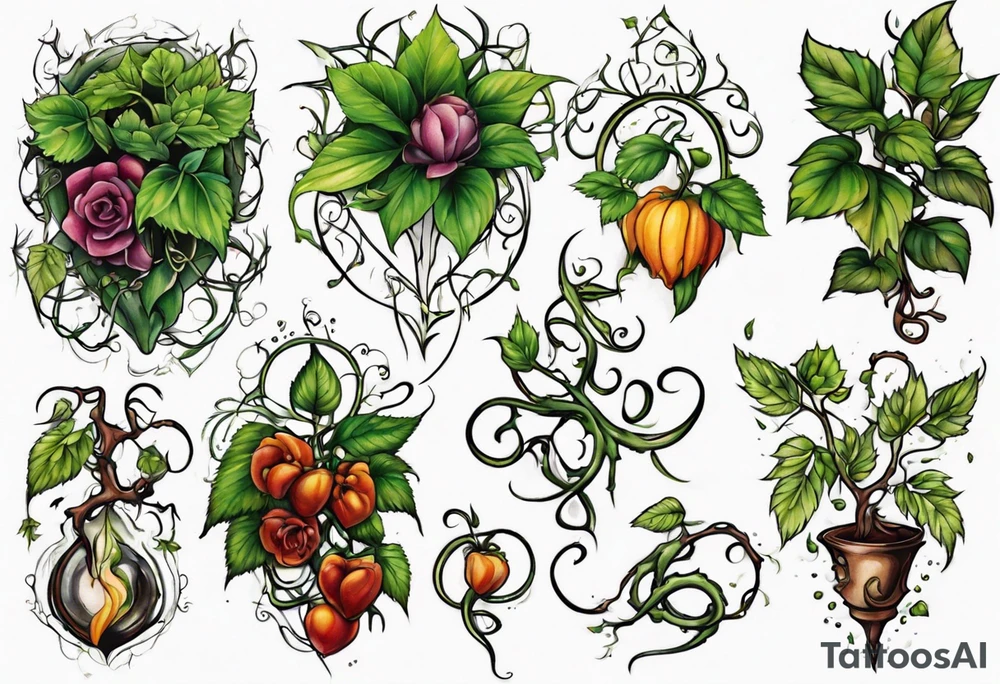 Plant powered with growing vines tattoo idea
