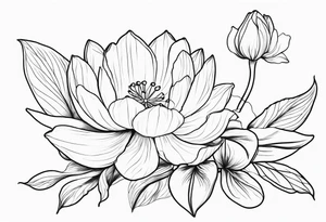 Thin line lotus dogwood lily of the valley and peony wildflower tattoo idea