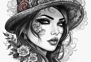 Scarefull woman is closing one of her eye with fingers tattoo idea