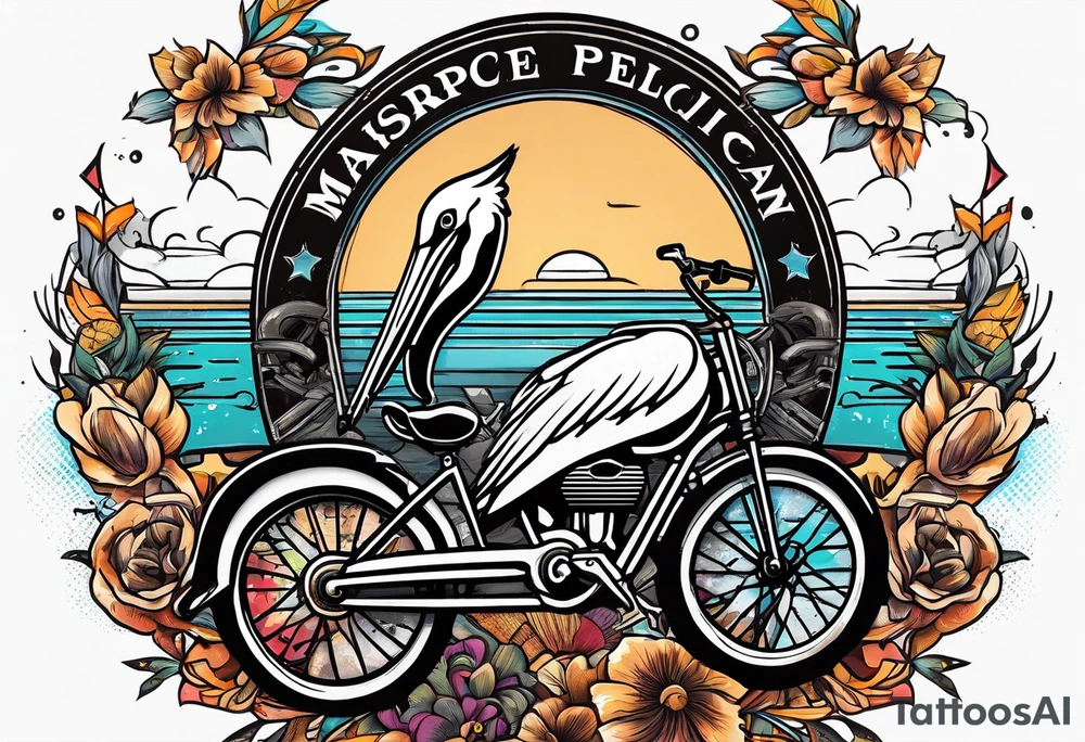 pelican riding a bicycle tattoo idea