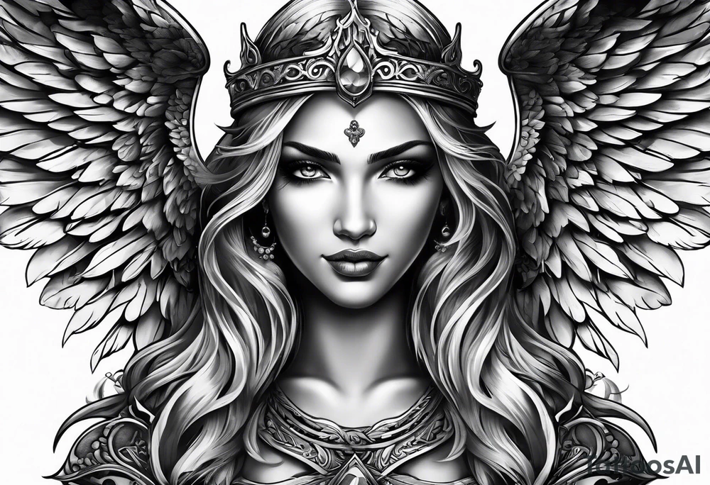 Angel with evil grin tattoo idea