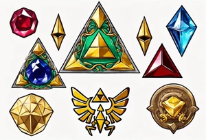 triforce with kokiri emerald, goron's ruby and zora's sapphire tattoo idea