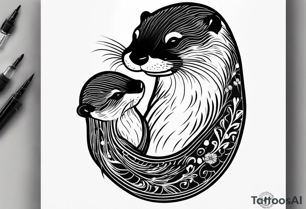 Female otter with baby tattoo idea