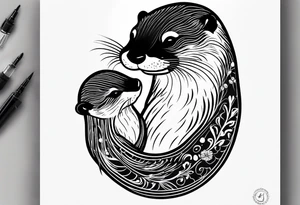 Female otter with baby tattoo idea