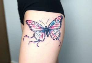 ethereal butterfly with flowing silk ribbons in moonlight tattoo idea