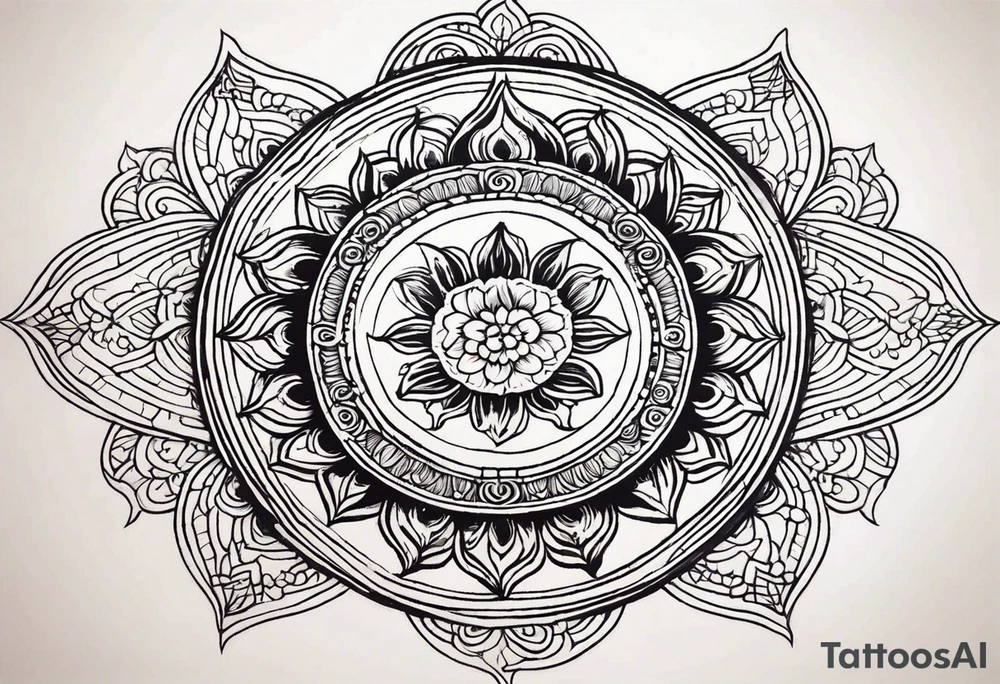 A round Mandala with a sun background tattoo idea