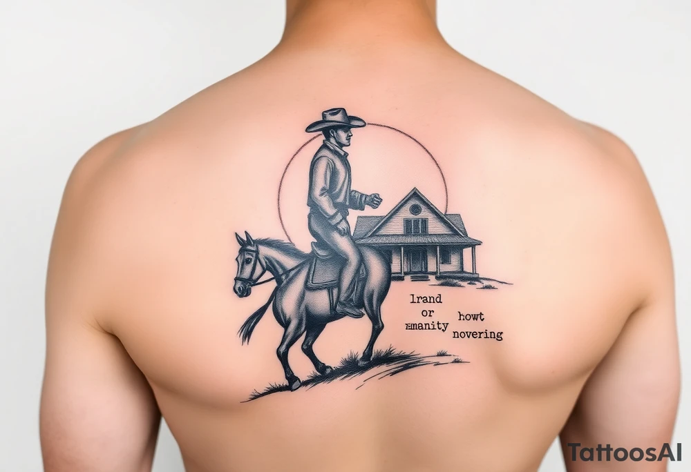 Cowboy riding a house against a sunset tattoo idea