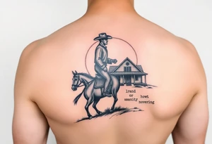 Cowboy riding a house against a sunset tattoo idea