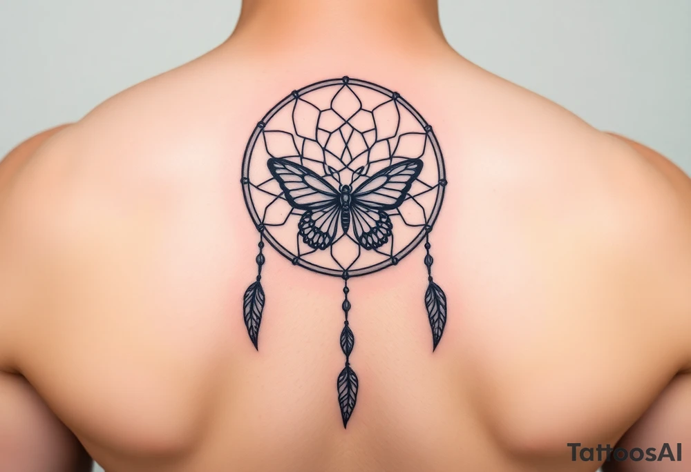 Small Simple dream catcher with butterfly in center tattoo idea