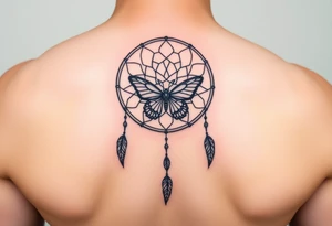 Small Simple dream catcher with butterfly in center tattoo idea