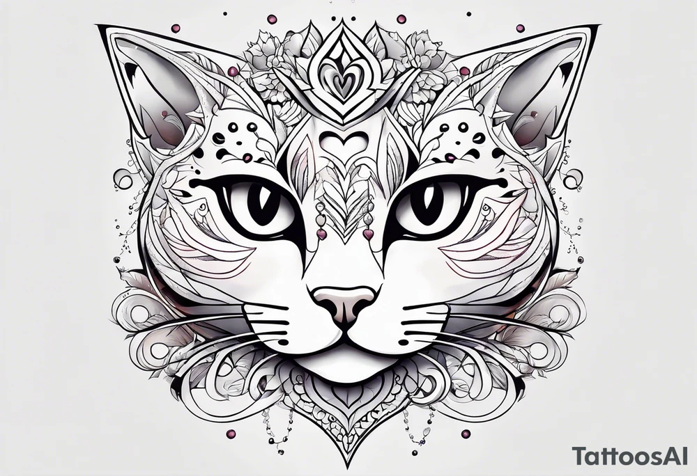Simplistic cat with heart spots tattoo idea