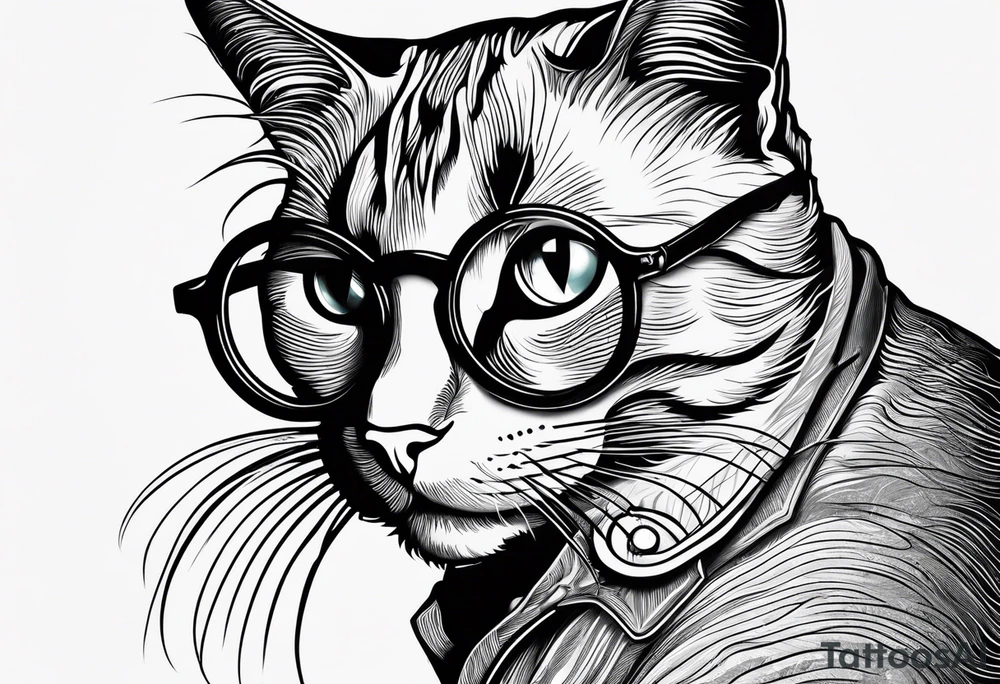 Black cat with Glasses programming an App. tattoo idea