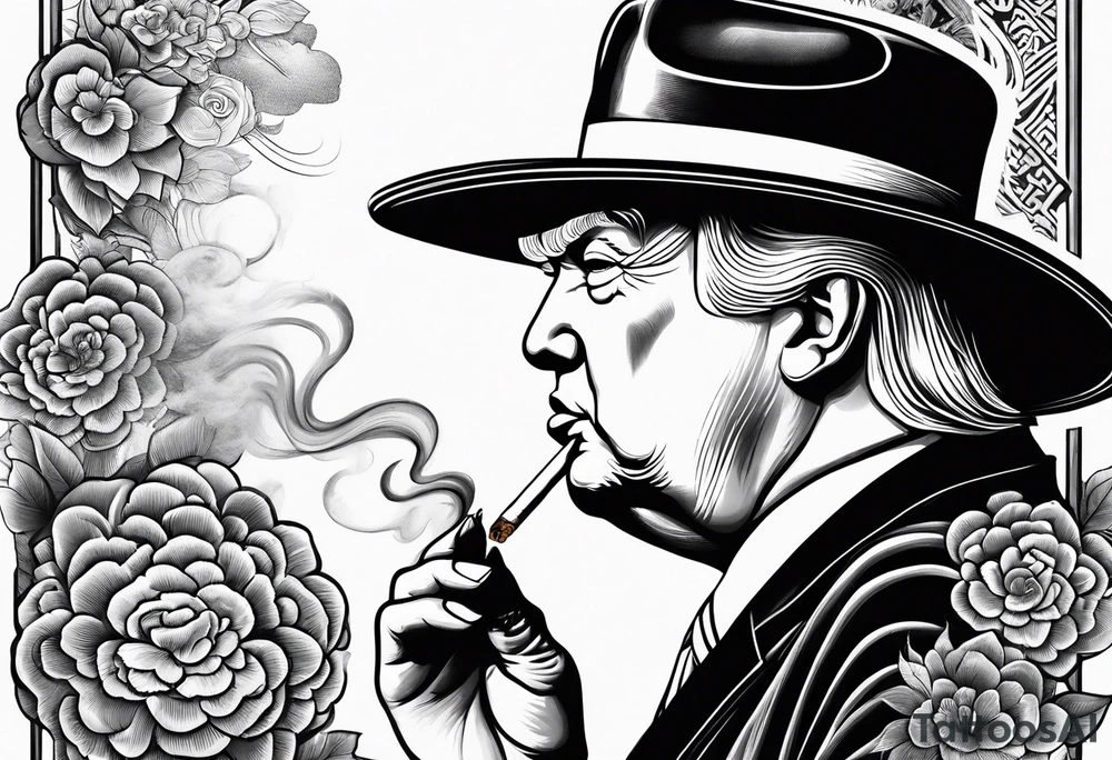 trump with hat smoking a cigarette tattoo idea