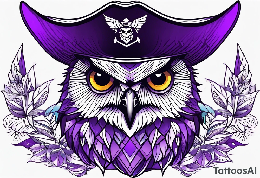 Owl pirate hat geometric purple tattoo idea