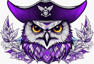 Owl pirate hat geometric purple tattoo idea