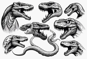 Huge prehistoric snake fighting T rex tattoo idea