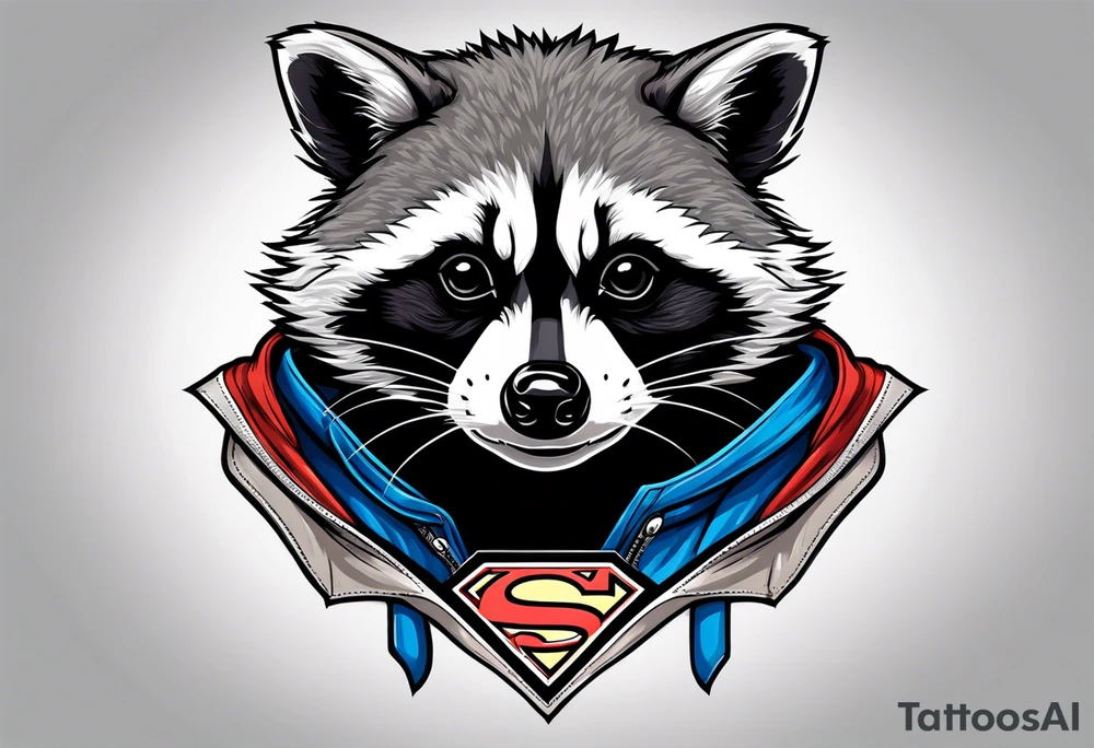 raccoon wearing a Superman hoodie tattoo idea