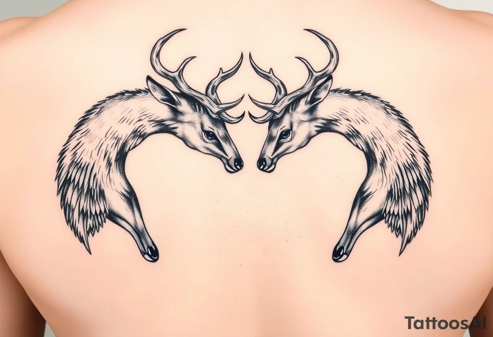 Full body Two deer with their heads down hitting horns to show dominance. tattoo idea