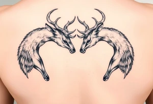 Full body Two deer with their heads down hitting horns to show dominance. tattoo idea