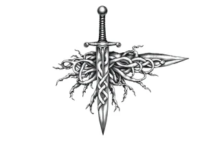 Armband tattoo of a sword with covered in a Celtic knot roots tattoo idea