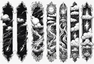 forearm sleeve lightning and clouds pattern tattoo idea