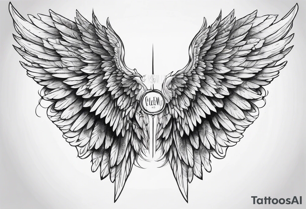 Angel Wings with the word Glenn in between tattoo idea