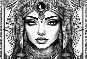 girl with eye of horus behind hierogliphlic wall tattoo idea