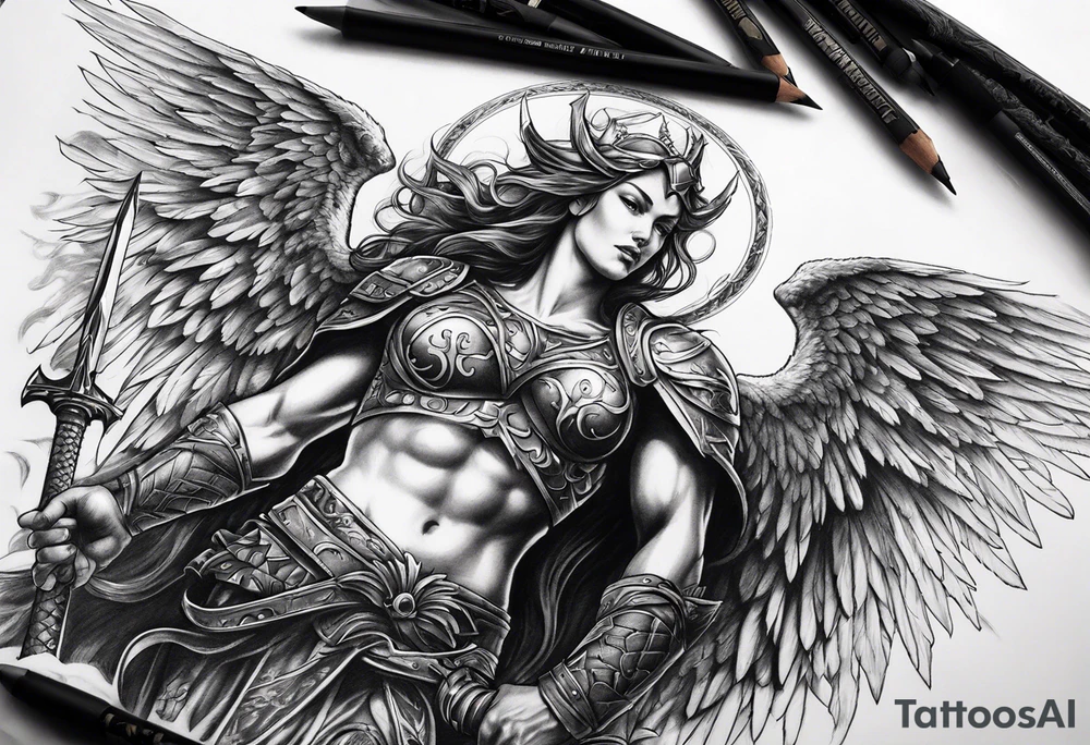 Angel warrior killing the devil tattoo idea