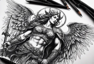 Angel warrior killing the devil tattoo idea