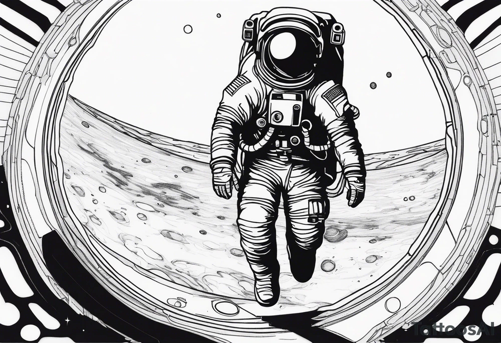 an astronaut hunched over in space from the back holding a planet in his hands tattoo idea