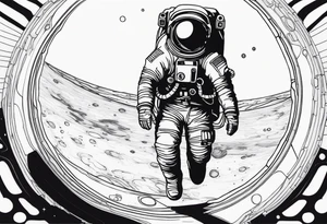 an astronaut hunched over in space from the back holding a planet in his hands tattoo idea