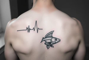 Design tattoo that goes from electrocardiogram life line to simple eagleray (fish) and back to electrocardiogram life line tattoo idea
